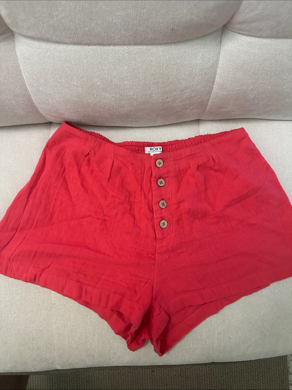 Roxy Bright Red Button-Front High Waist Women’s Shorts